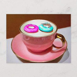 Surreal Vintage Mug with Floating Doughnuts Postcard
