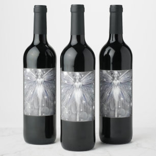 Surreal Vintage Painted White Sparkle Fairy Wine Label