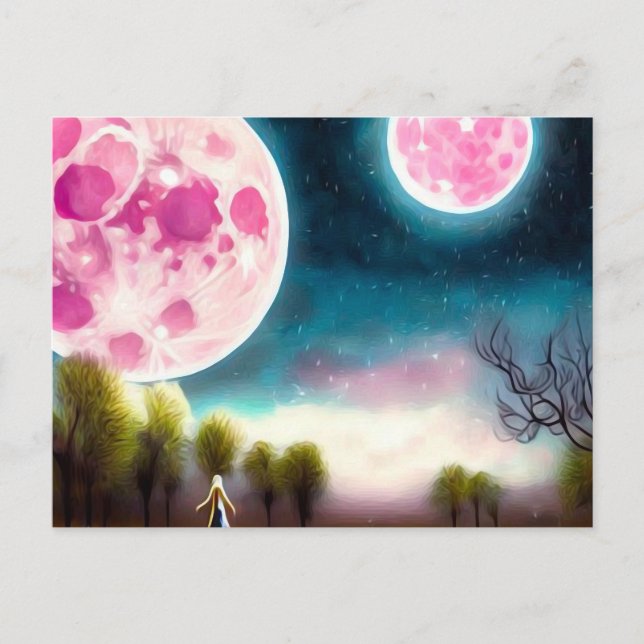 Surreal Vintage Pink Moons Postcard (Front)