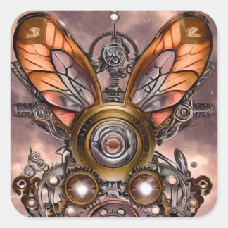 Surreal Vintage Steampunk Dragonfly Wings Square Sticker