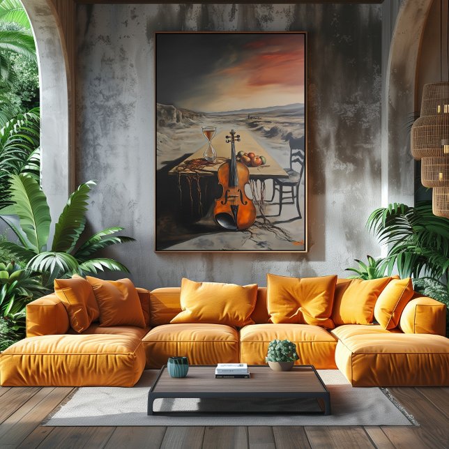 Surreal Violin and Hourglass on Deserted Table Poster (Creator Uploaded)