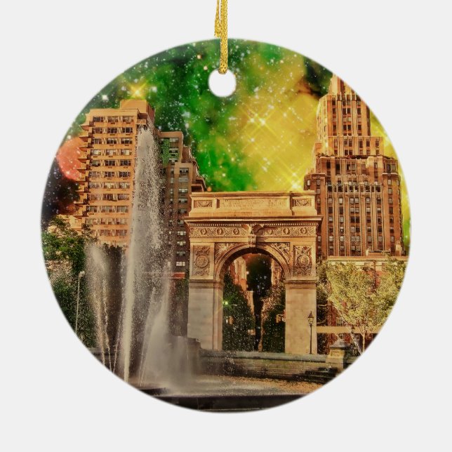 Surreal Washington Square Park, NYC Ceramic Tree Decoration (Back)