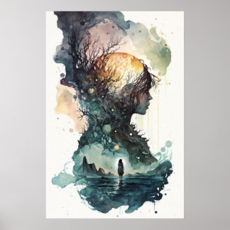 Surreal Watercolor Illustration Poster