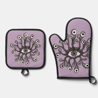 Surreal Weirdcore Eye Tentacle Artwork Oven Mitt & Pot Holder Set