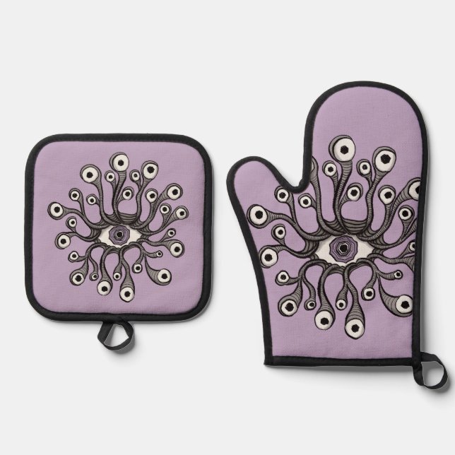 Surreal Weirdcore Eye Tentacle Artwork Oven Mitt & Pot Holder Set (Front)