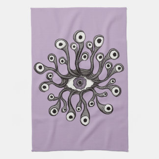 Surreal Weirdcore Eye Tentacle Artwork - Purple Tea Towel