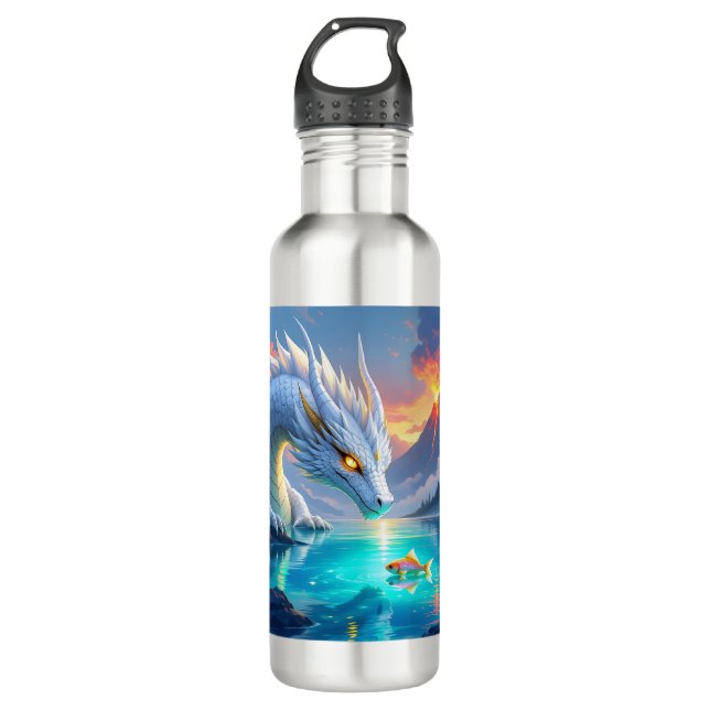 Surreal White Dragon and Gold Fish 710 Ml Water Bottle (Front)