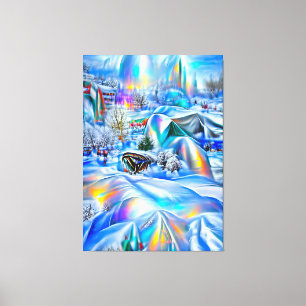 Surreal Winter Wonderland with Iridescent Lights Canvas Print