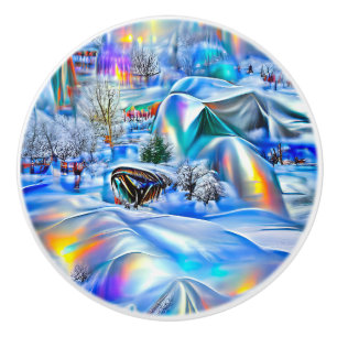 Surreal Winter Wonderland with Iridescent Lights Ceramic Knob