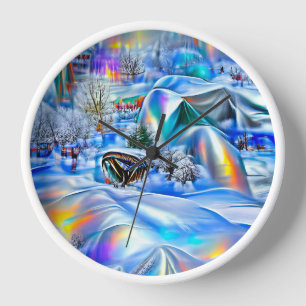 Surreal Winter Wonderland with Iridescent Lights Clock