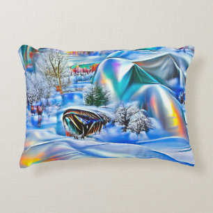 Surreal Winter Wonderland with Iridescent Lights Decorative Cushion