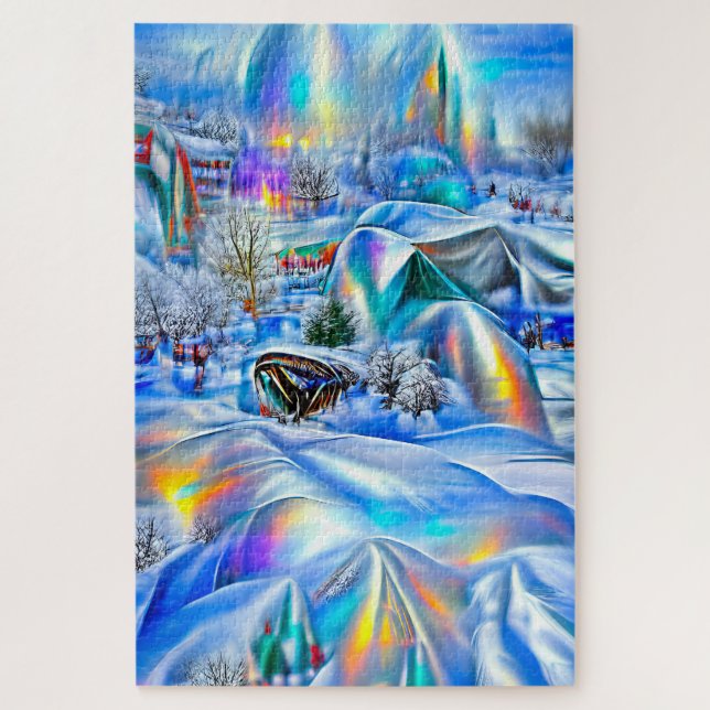 Surreal Winter Wonderland with Iridescent Lights Jigsaw Puzzle (Vertical)