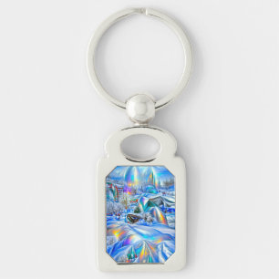 Surreal Winter Wonderland with Iridescent Lights Key Ring