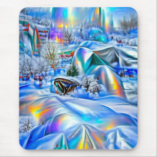 Surreal Winter Wonderland with Iridescent Lights Mouse Mat