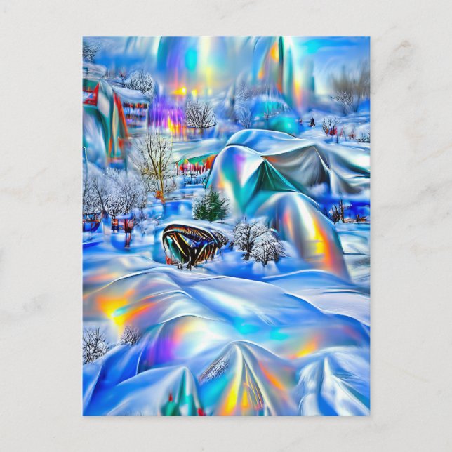 Surreal Winter Wonderland with Iridescent Lights Postcard (Front)