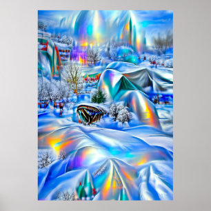 Surreal Winter Wonderland with Iridescent Lights Poster