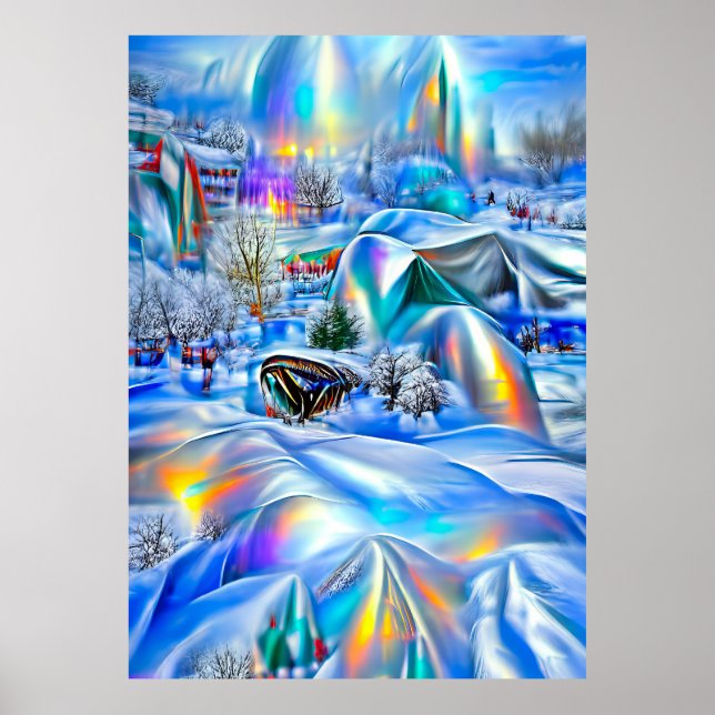 Surreal Winter Wonderland with Iridescent Lights Poster (Front)