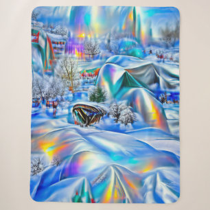 Surreal Winter Wonderland with Iridescent Lights Sherpa Blanket