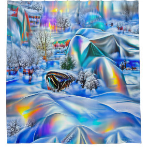 Surreal Winter Wonderland with Iridescent Lights Shower Curtain