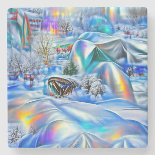 Surreal Winter Wonderland with Iridescent Lights Stone Coaster
