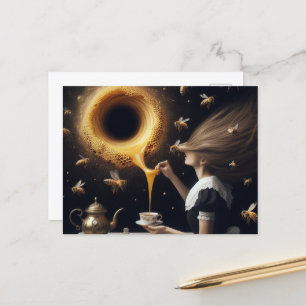 Surreal Woman and Bees Morning Tea and Honey Postcard