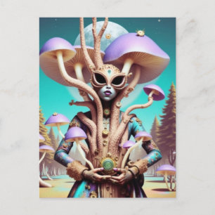 Surreal Woman and Mushrooms Postcard