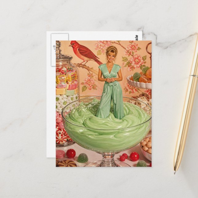 Surreal Woman and Sweets Postcard (Front/Back In Situ)