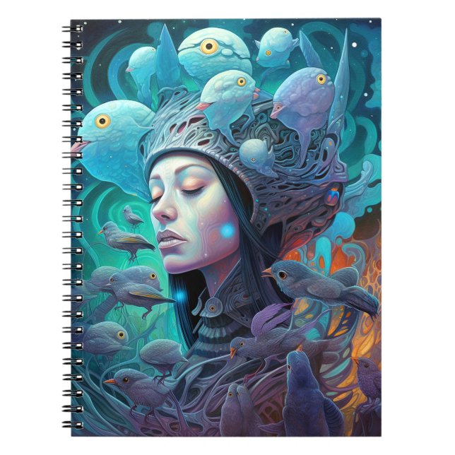 Surreal Woman Birds Visionary Art Notebook (Front)