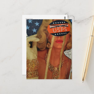 Surreal Woman Cries Gold Tears Collage Postcard