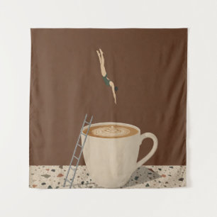 Surreal Woman Diving Into Coffee Cup Tapestry