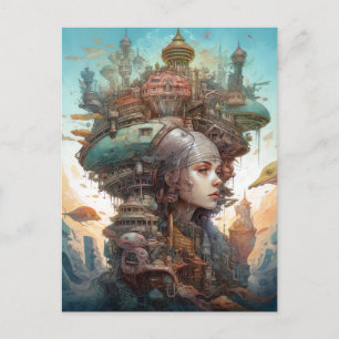 Surreal Woman Landscape City Fantasy Art Postcard