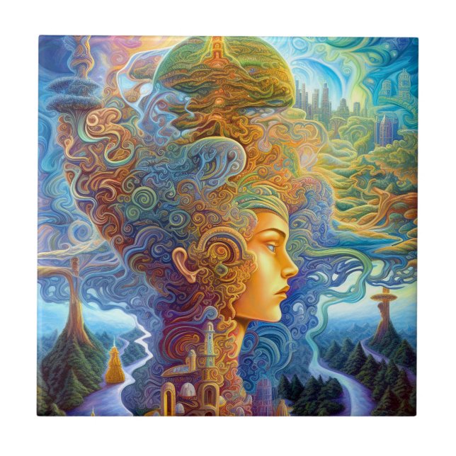 Surreal Woman Landscape Fantasy Art Tile (Front)