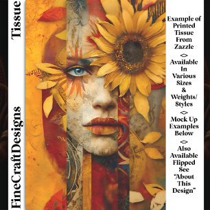 Surreal Woman & Sunflower Collage DS7L Decoupage Tissue Paper