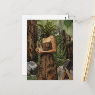 Surreal Woman With Fern Head Holding Crystal Postcard