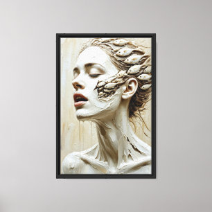 Surreal Woman with Fish and Sculpted Canvas Print