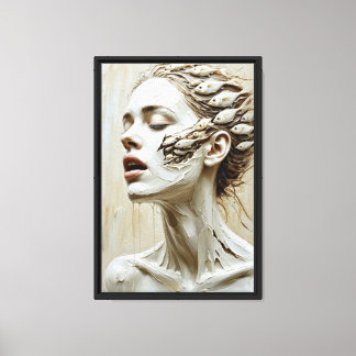 Surreal Woman with Fish and Sculpted Canvas Print
