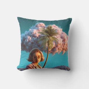 Surreal Woman with Palm Tree Cushion