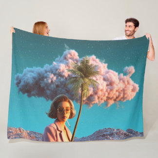 Surreal Woman with Palm Tree Fleece Blanket