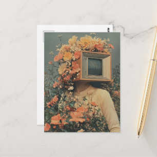 Surreal Woman with TV head and flowers  Postcard
