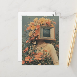 Surreal Woman with TV head and flowers Postcard
