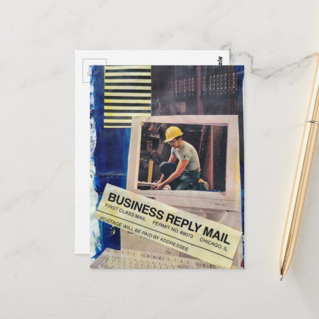 Surreal Working Man Collage Postcard (Front/Back In Situ)