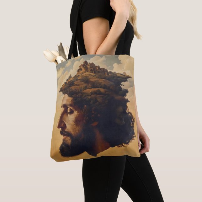 Surrealism Head and City Tote Bag (Close Up)