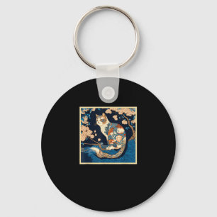 Surrealism Japanese Painting Neva Masquerade cat Key Ring