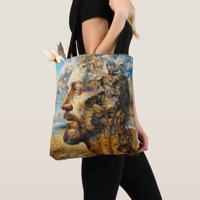 Surrealism Puzzle Head Tote Bag (Close Up)