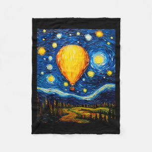 Surrealism Starry Night Hot Air Balloon Fleece Blanket
