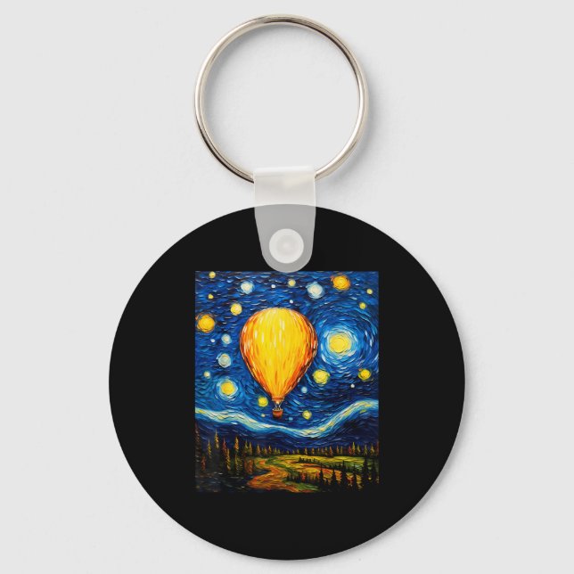 Surrealism Starry Night Hot Air Balloon  Key Ring (Front)