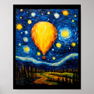 Surrealism Starry Night Hot Air Balloon Poster