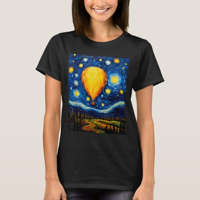 Surrealism Starry Night Hot Air Balloon  T-Shirt (Front)