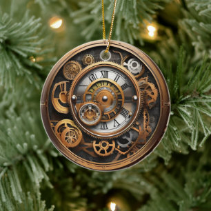 Surrealism Steampunk Time Clock Gears Ceramic Tree Decoration