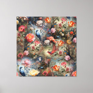 Surrealist Art with Flowers & Birds Canvas Print